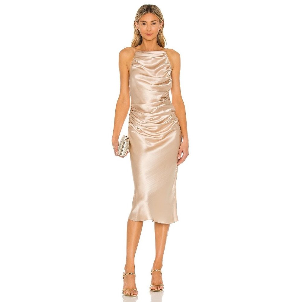 Amanda Uprichard X REVOLVE Georgina Dress in Bone Small New Nwot Women's Satin